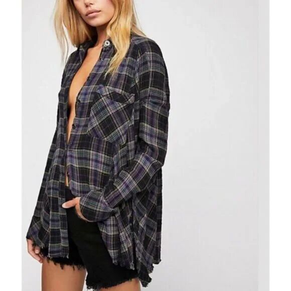 Free People Juniper Ridge Button Down Plaid Tunic Shirt, Size Small, Grunge - Picture 3 of 16